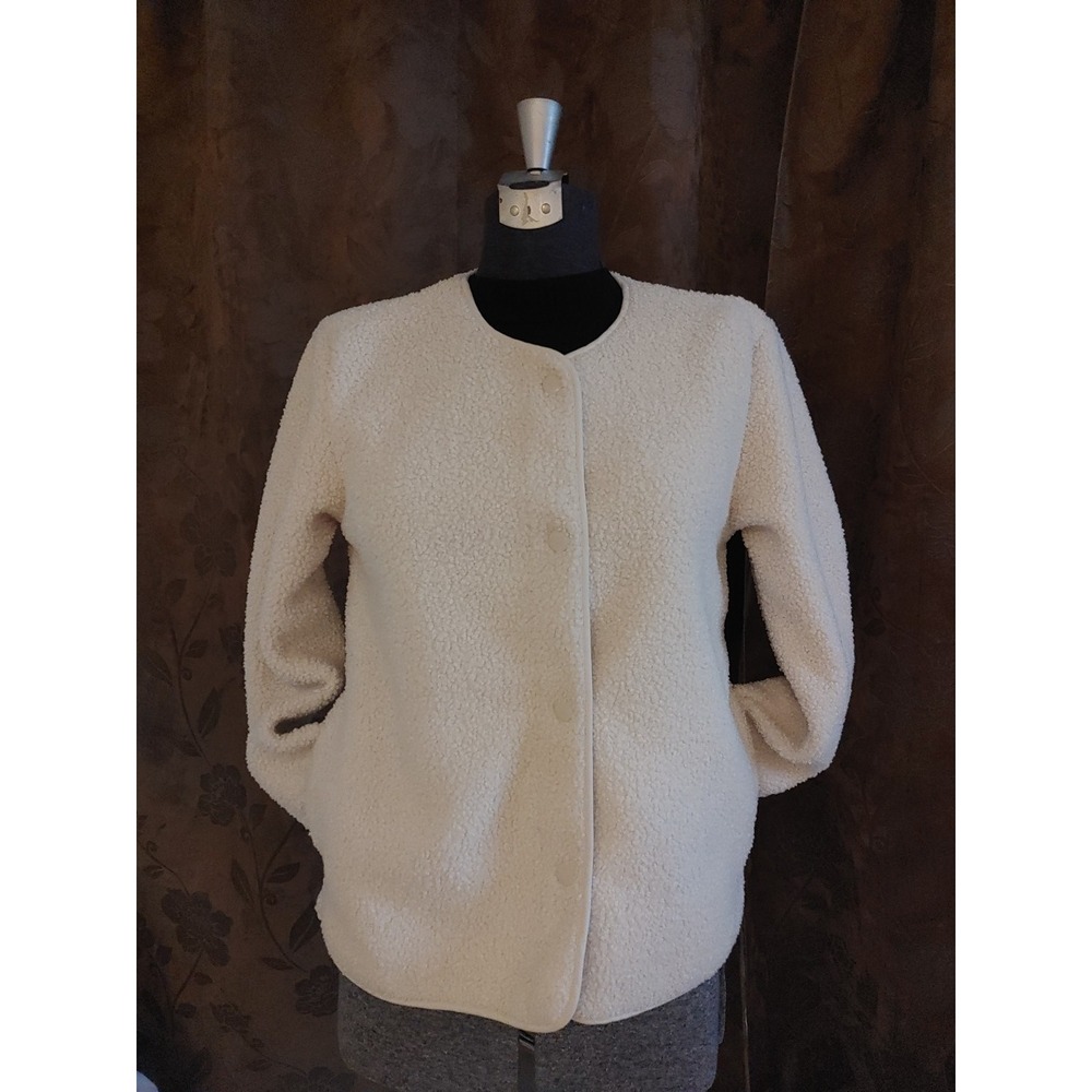 Old Navy Jacket‎ Womens XS  Fleece Lined Sherpa Teddy Snap Pockets Beige Coat